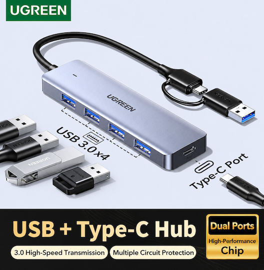 Ugreen USB-Hub 4 Anschlüsse USB 3.0 mit USB-A Anschluss Silber