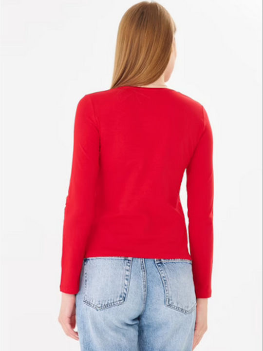 Women's Cotton Long Sleeve Red Blouse