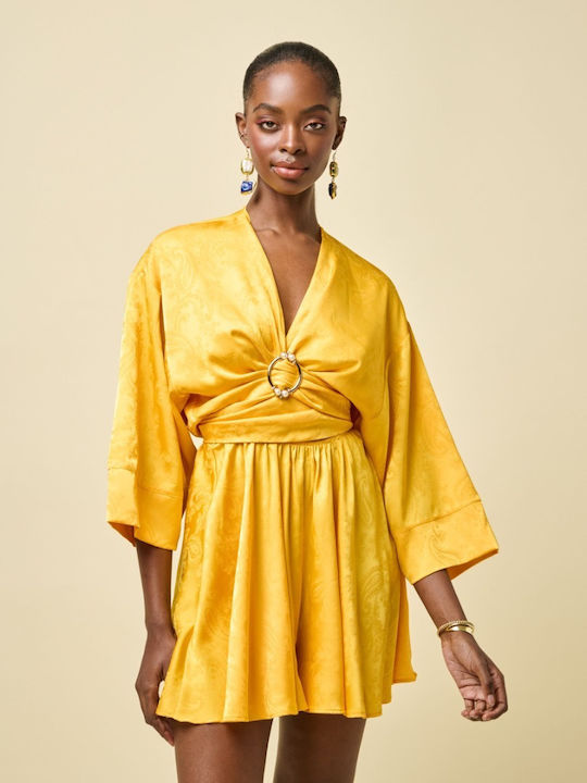 Bluza Damă Satin Mânecă Lungă Galben