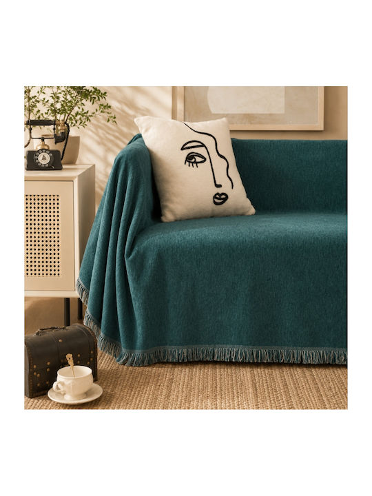 My Home Luxury Three-Seater Sofa Throw Jacquard 180x280cm Petrol Blue