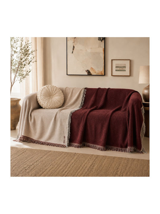 My Home Luxury Decken & Couchdecken Zweisitzer-Sofa Überwurf Jacquard 180x240cm Burgundisch