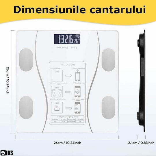 Smart Ζυγαριά 180kg με Bluetooth Λευκή