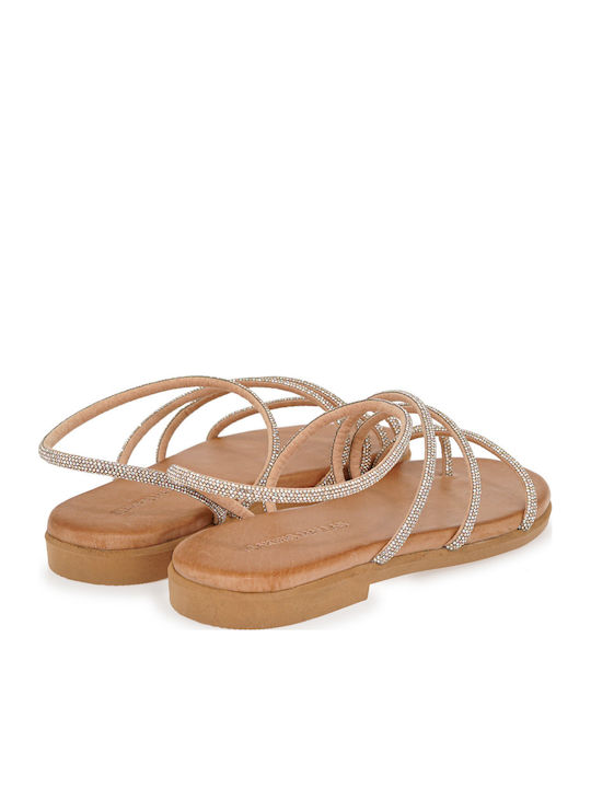 Leder Flache Sandalen für Damen Beige