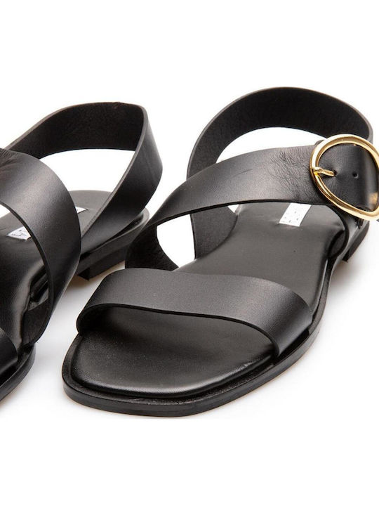 Leather Women's Flat Sandals Black