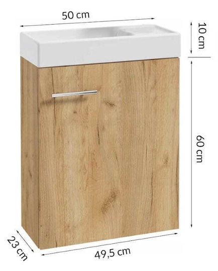 Deftrans Unitate de Mobilier pentru Baie cu Chiuvetă M50xA23xÎ70cm Oak Craft