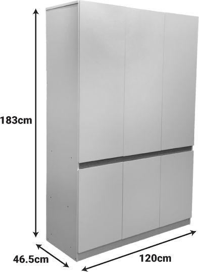 Merzia Τρίφυλλη Ντουλάπα Λευκό 120x46.5x183cm