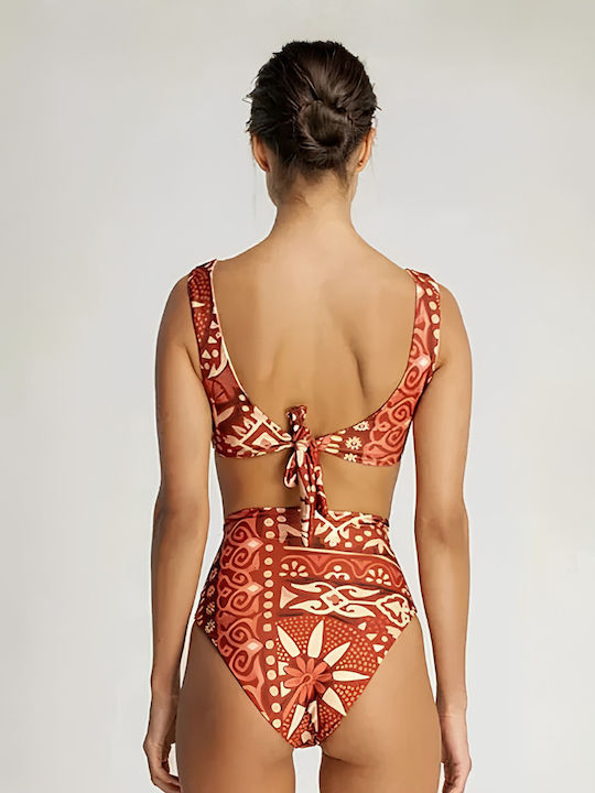 Set Bikini 3 Τεμαχίων Ψηλόμεσο Πορτοκαλί