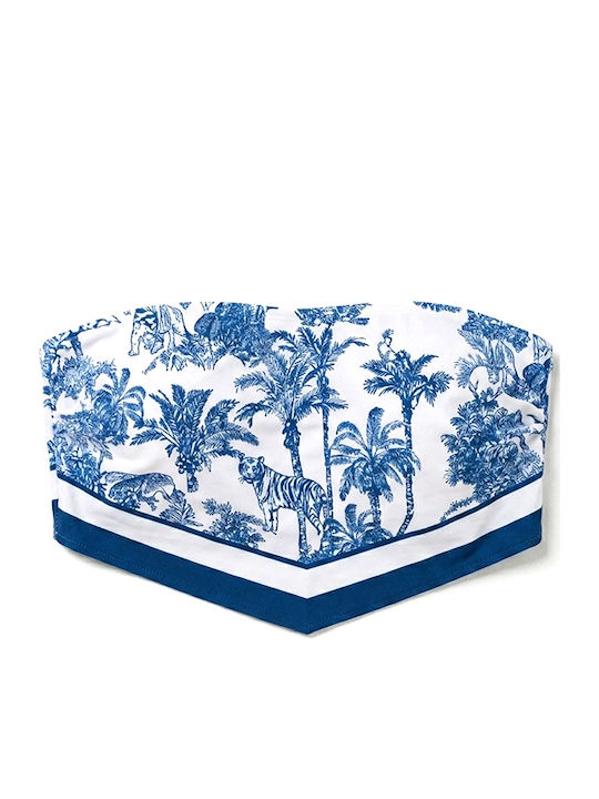 Strapless Bikini Top White- Blue