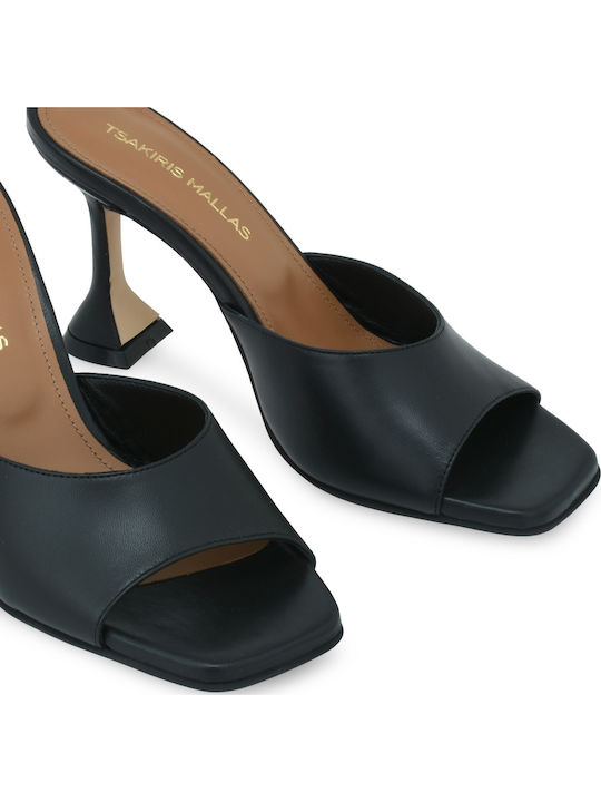 Leather Mules with High Heel in Black Colour