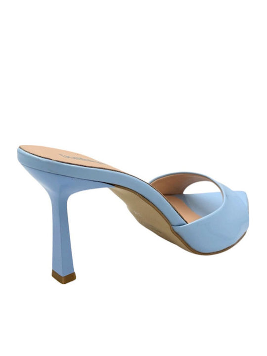 Mules From Patent Leather With Thin High Heel In Light Blue Colour