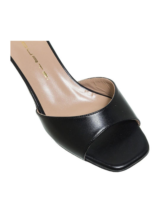 Leather Mules with Heel in Black Colour
