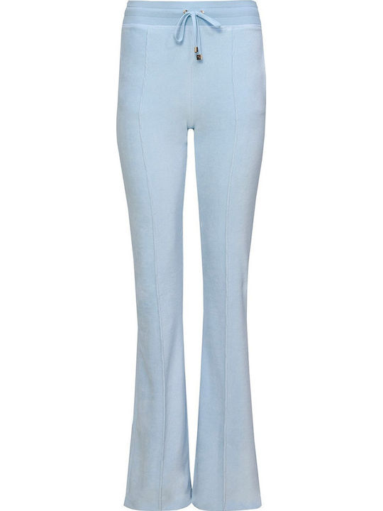 High Waist Flared Velvet Sweatpants Blue