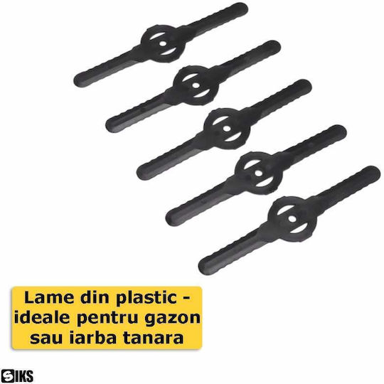 Siks Replacement Accessory Set Electric Battery-powered Brush Cutter 1 Disc 5 Plastic Blades 2 Steel Blades Silver