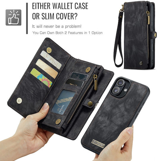 Caseme Wallet Silicone / Synthetic Leather Black (iPhone 16)