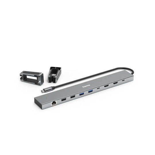 HAMA Stație de Andocare 9 în 1 USB-C cu HDMI 4K PD Ethernet Gri