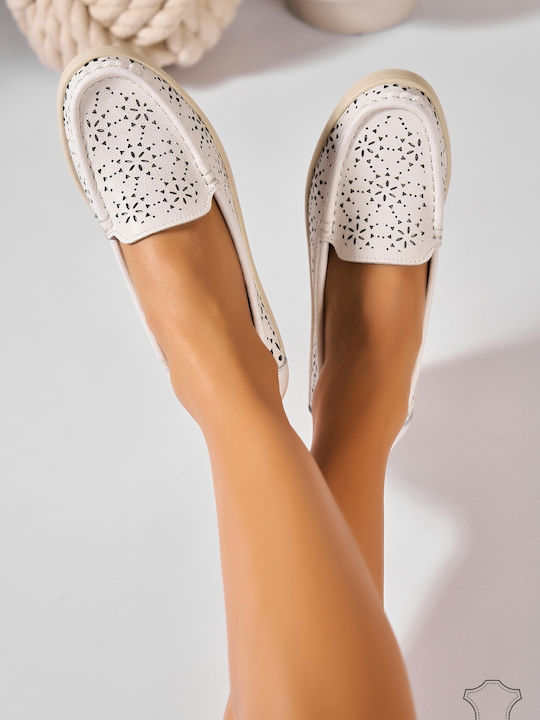 Leather Women's Moccasins In White Colour