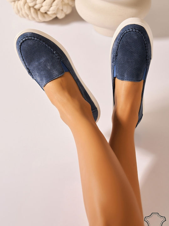 Leather Women's Moccasins In Navy Blue Colour