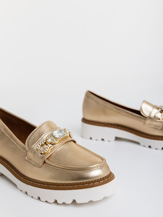 Loafers Dama Din Piele În Culoare Aurie