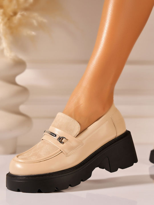 Loafers Dama Din Piele În Culoare Bej