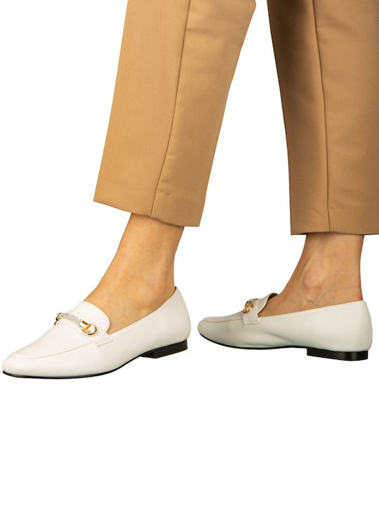 Δερμάτινα Γυναικεία Loafers σε Λευκό Χρώμα