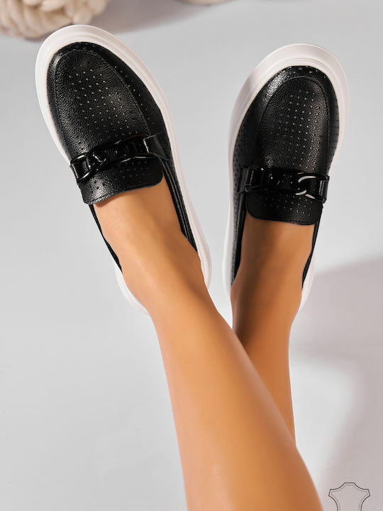 Leder Damen Mokassins in Schwarz Farbe