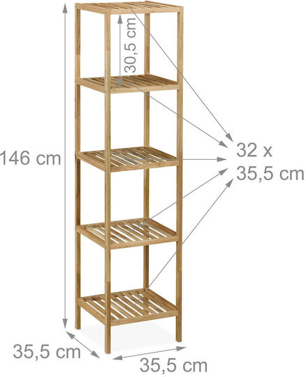 Relaxdays Floor Bathroom Shelf Wooden 146x35.5x35.5cm Brown
