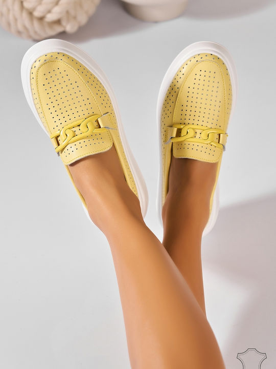 Mocasini Dama Din Piele În Culoarea Galbenă