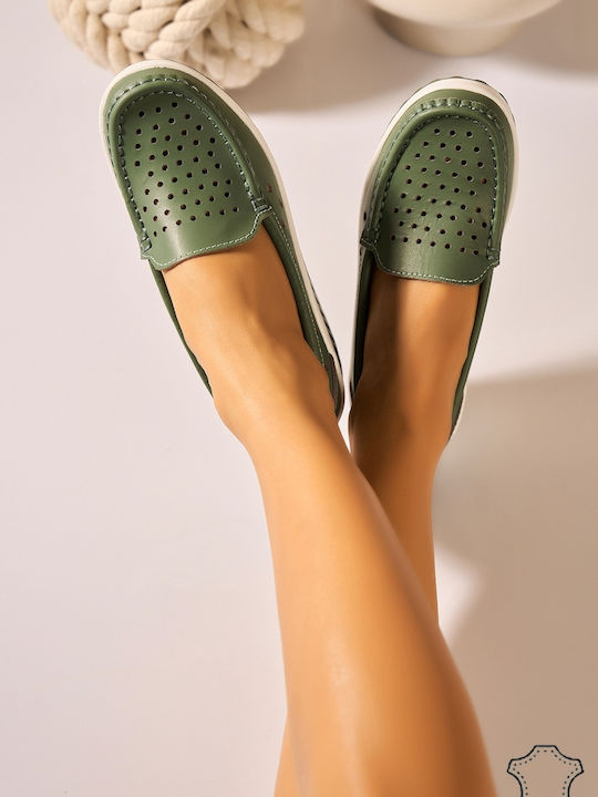 Leather Women's Moccasins In Turquoise Colour