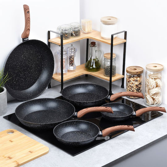 Vilde Set de Tigăi din Aluminiu Black&Wood cu Acoperire Antiaderentă 5 Vase