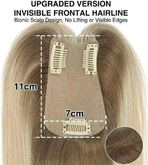 Damen Topper Toupé Kopfhaut Menschliche Haare Graues Helles Silber 35cm