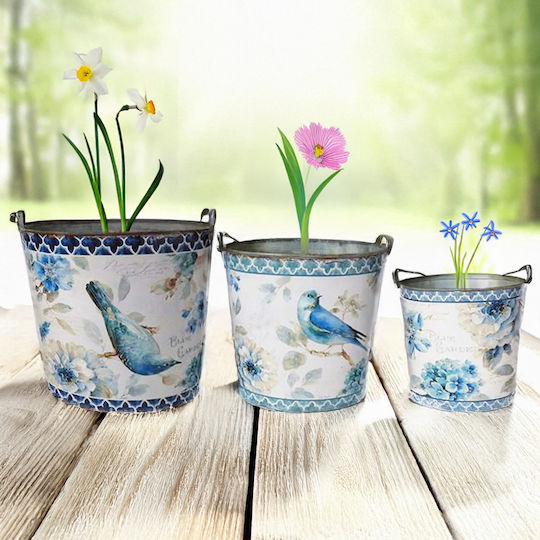 Artekko Plant Pots Metal Blue 3 pcs Artekko Plant Pots Metal Blue 3 pcs