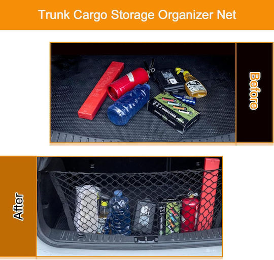 Car Trunk Organizer Net 110x40cm Support Hooks Black
