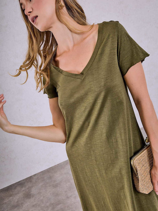 Celestino Women's Maxi Dress Cotton Loose Fit Khaki
