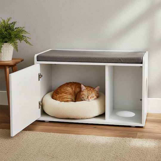 Relaxdays Toaletă Pentru Pisici Închisă Albă M45.5 x L75 x Î43cm