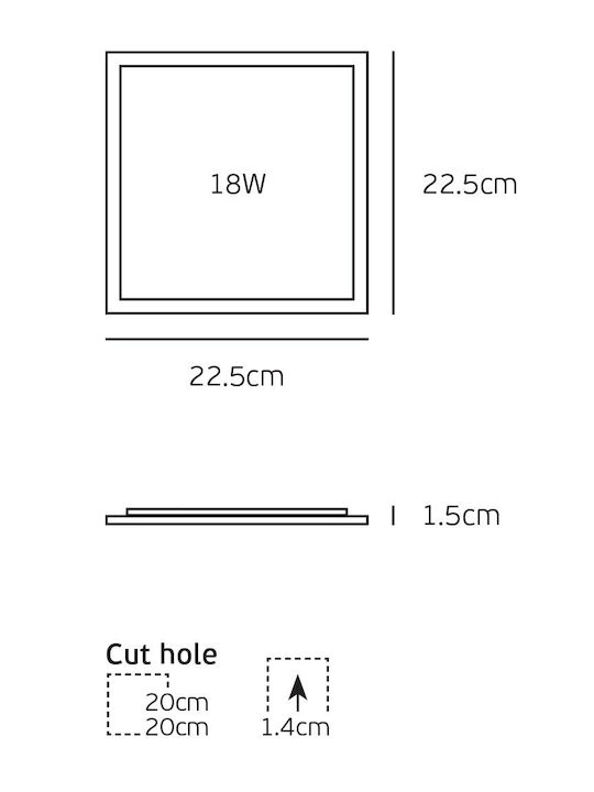 VK Lighting Vertieftes LED-Panels 18W mit Warm zu kühlem Weiß