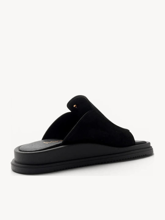 Schwarze Flatforms Breite Ferse Mit Metallischer Detail