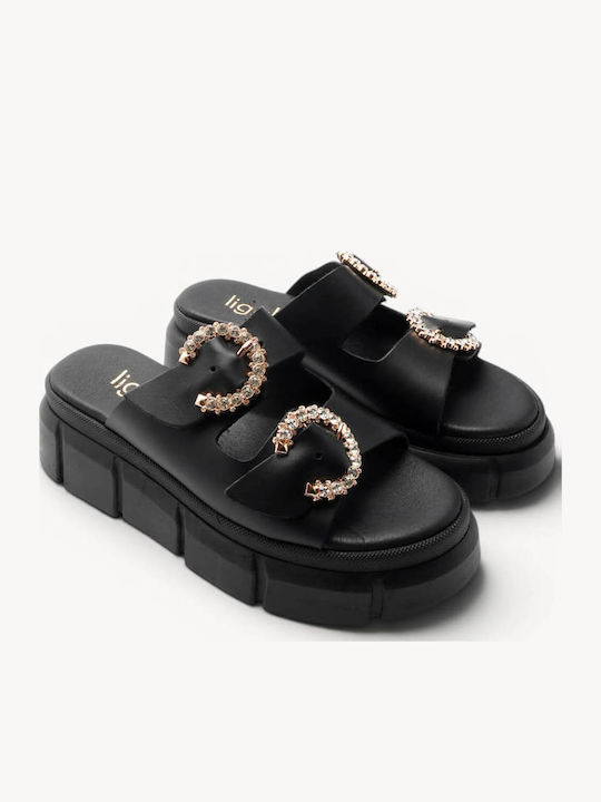Black Chunky Flatforms Decorative Buckles