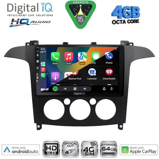 Digital IQ Car Audio System for Ford S-Max 2006-2014 with A/C Bluetooth USB Wi-Fi GPS Apple CarPlay Android Auto with 9 Inch Touch Screen