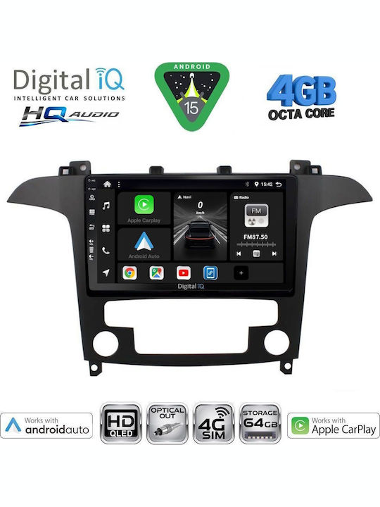 Digital IQ Car Audio System for Ford S-Max 2006-2014 with A/C Bluetooth USB Wi-Fi GPS Apple CarPlay Android Auto with 9 Inch Touch Screen