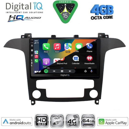 Digital IQ Car Audio System for Ford S-Max 2006-2014 with A/C Bluetooth USB Wi-Fi GPS Apple CarPlay Android Auto with 9 Inch Touch Screen