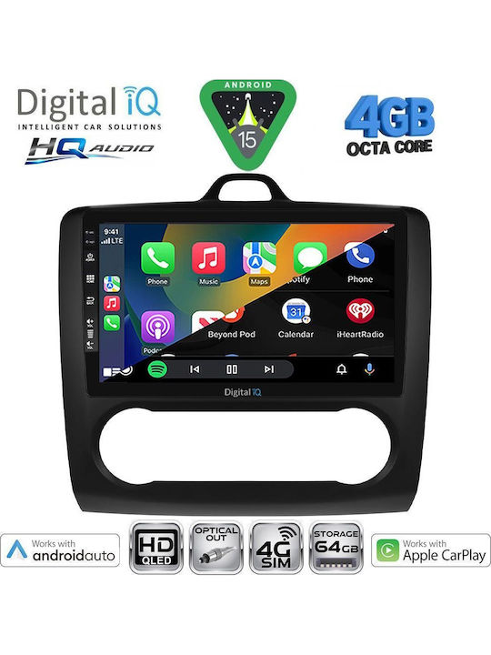 Digital IQ Auto-Audiosystem für Ford Focus 2005-2012 mit Klima (Bluetooth/USB/WiFi/GPS/Apple CarPlay/Android Auto) mit Touchscreen 9"