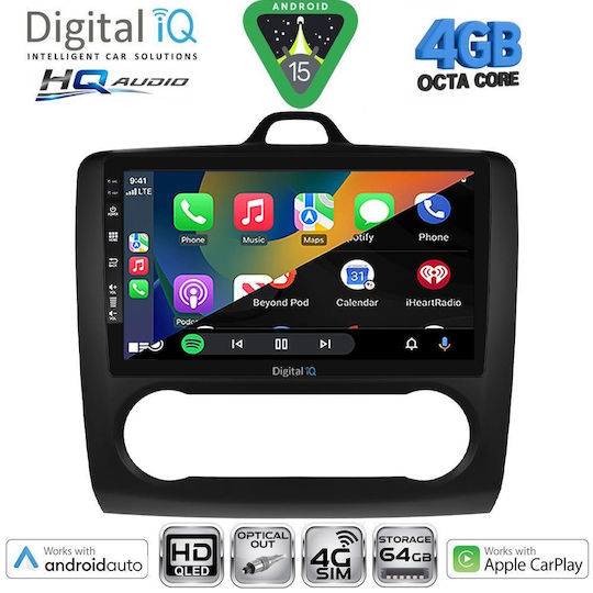 Digital IQ Ηχοσύστημα Αυτοκινήτου για Ford Focus 2005-2012 με A/C (Bluetooth/USB/WiFi/GPS/Apple-Carplay/Android-Auto) με Οθόνη Αφής 9"