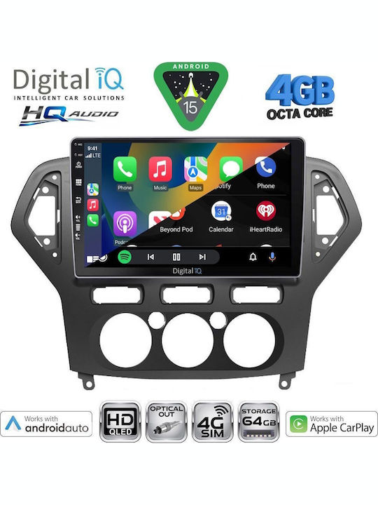 Digital IQ Car Audio System for Ford Mondeo 2007-2011 with A/C Bluetooth USB WiFi GPS Apple CarPlay Android Auto with 10" Touch Screen