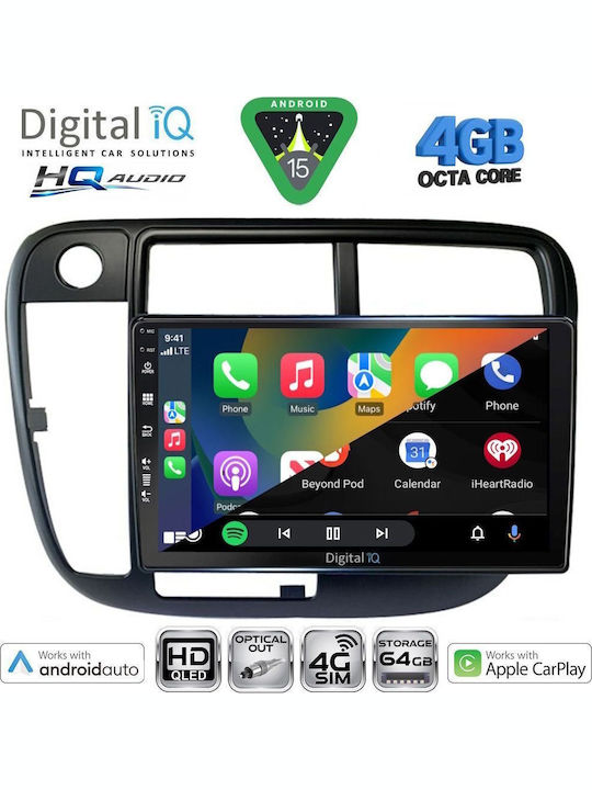 Digital IQ Car Audio System for Honda Civic 1995-2001 with Clima (Bluetooth/USB/WiFi/GPS/Apple CarPlay/Android Auto) with 9" Touch Screen
