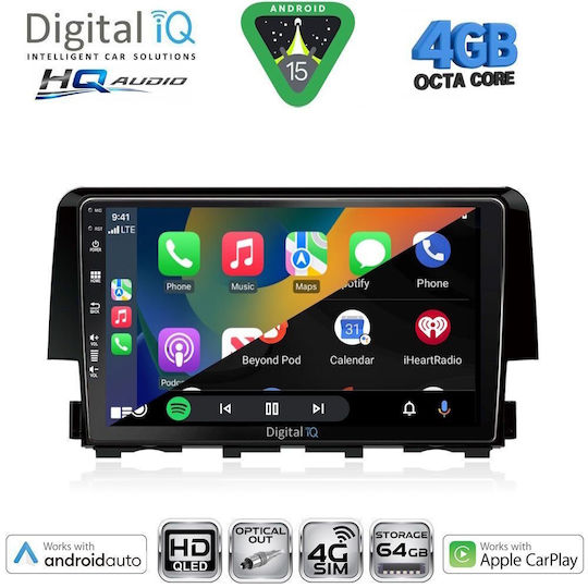 Digital IQ Auto-Audiosystem Für Honda Civic 2016-2021 Bluetooth USB Eingebautes Wi-Fi GPS Apple CarPlay Android Auto Mit Touchscreen 9 Zoll
