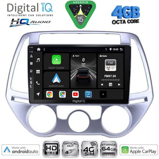 Digital IQ Car Audio System for Hyundai i20 2008-2014 (Bluetooth/USB/WiFi/GPS/Apple CarPlay/Android Auto) with 9" Touch Screen