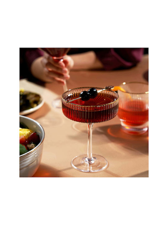 Viski Meridian Set Cocktail/Drinking Champagne Crystal Gold Colour Goblet Glasses 340ml 2 Pieces