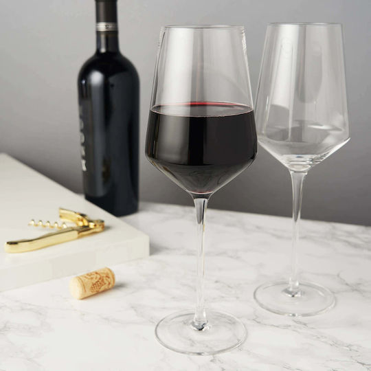 Viski Raye Angled Set Glasses for White and Red Wine Made of Crystal in Red Colour 470ml 2 Pieces