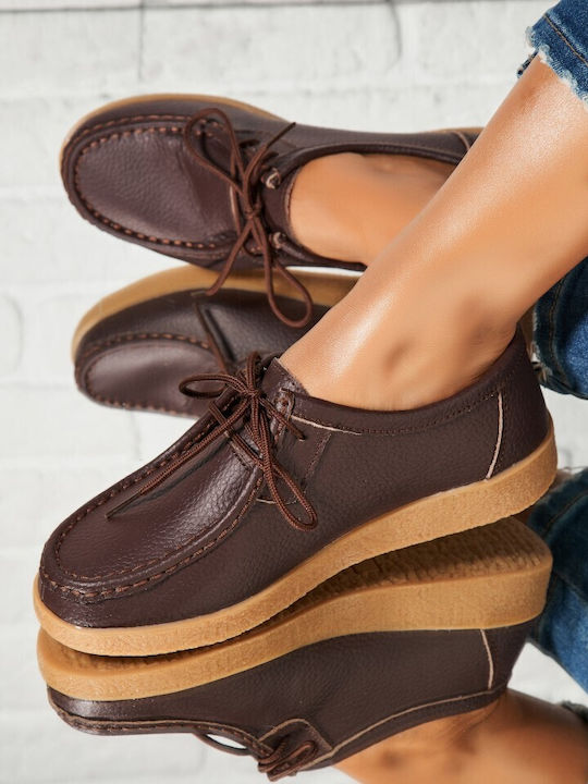 Δερμάτινα Γυναικεία Oxfords σε Καφέ Χρώμα