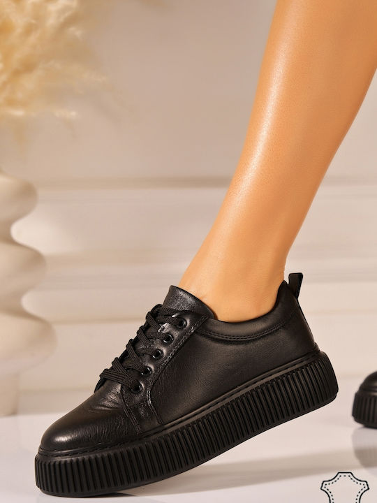 Δερμάτινα Γυναικεία Oxfords σε Μαύρο Χρώμα